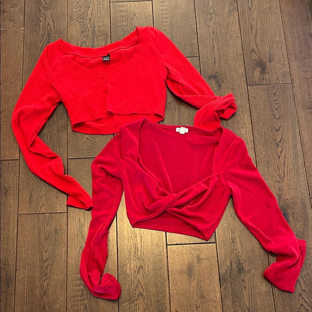 Garage Red Long Sleeve Crop Tops